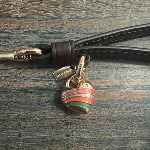 Coach Striped Heart Keychain with Pink, Orange, and Green